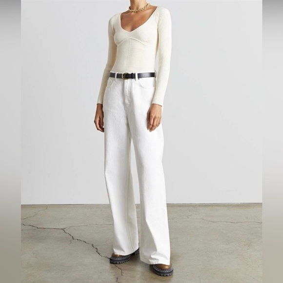 Who What Wear Collection Anneliese Herringbone Long Sleeve Top Ivory SZ M NWT - Picture 1 of 8